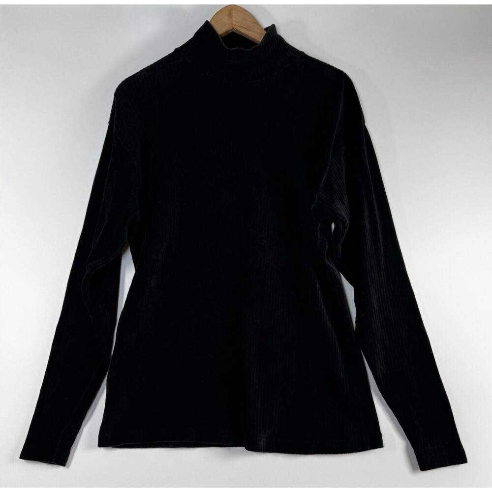 Vintage Obermeyer Womens XL Mock Neck‎ Black Velvet Soft Touch Long Sleeve Top